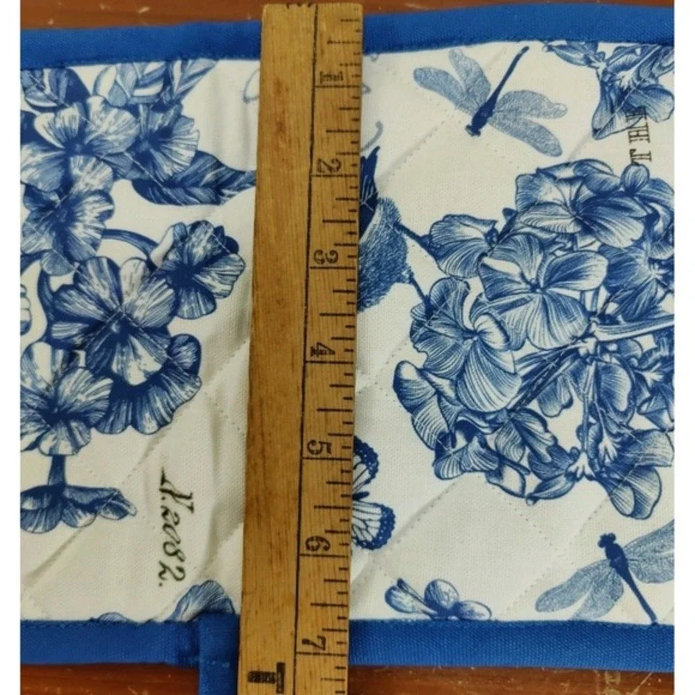 Michel‎ Design Works Double Oven Glove Mitts Blue Bird Flower Postal Euc